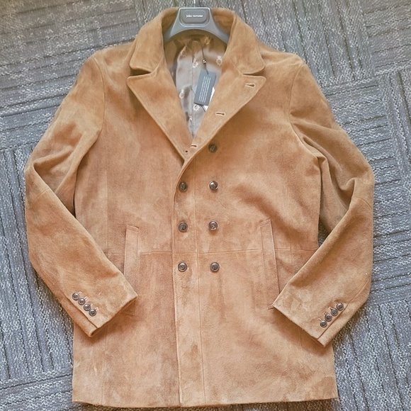 John Varvatos BRUSHED SUEDE DOUBLE BREASTED COAT IN WALNUT - Picture 3 of 11